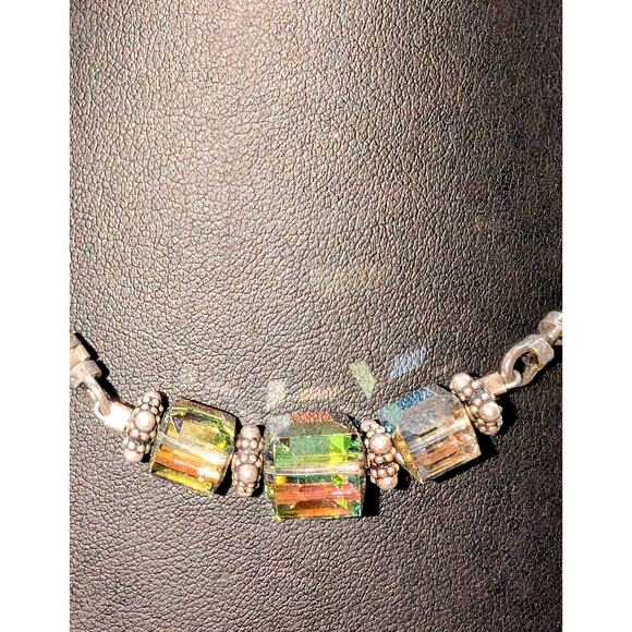 925 Corded Square AB Crystal Beaded 15.5" Choker Necklace - Picture 5 of 9